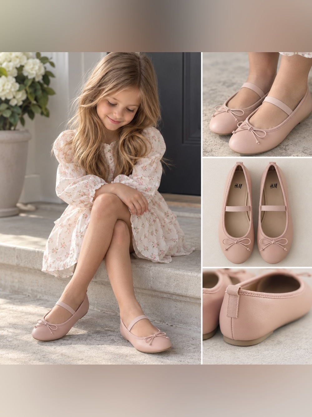 H&M Girls Blush Pink Ballet Flats with Bows | Like New SIZE 1
